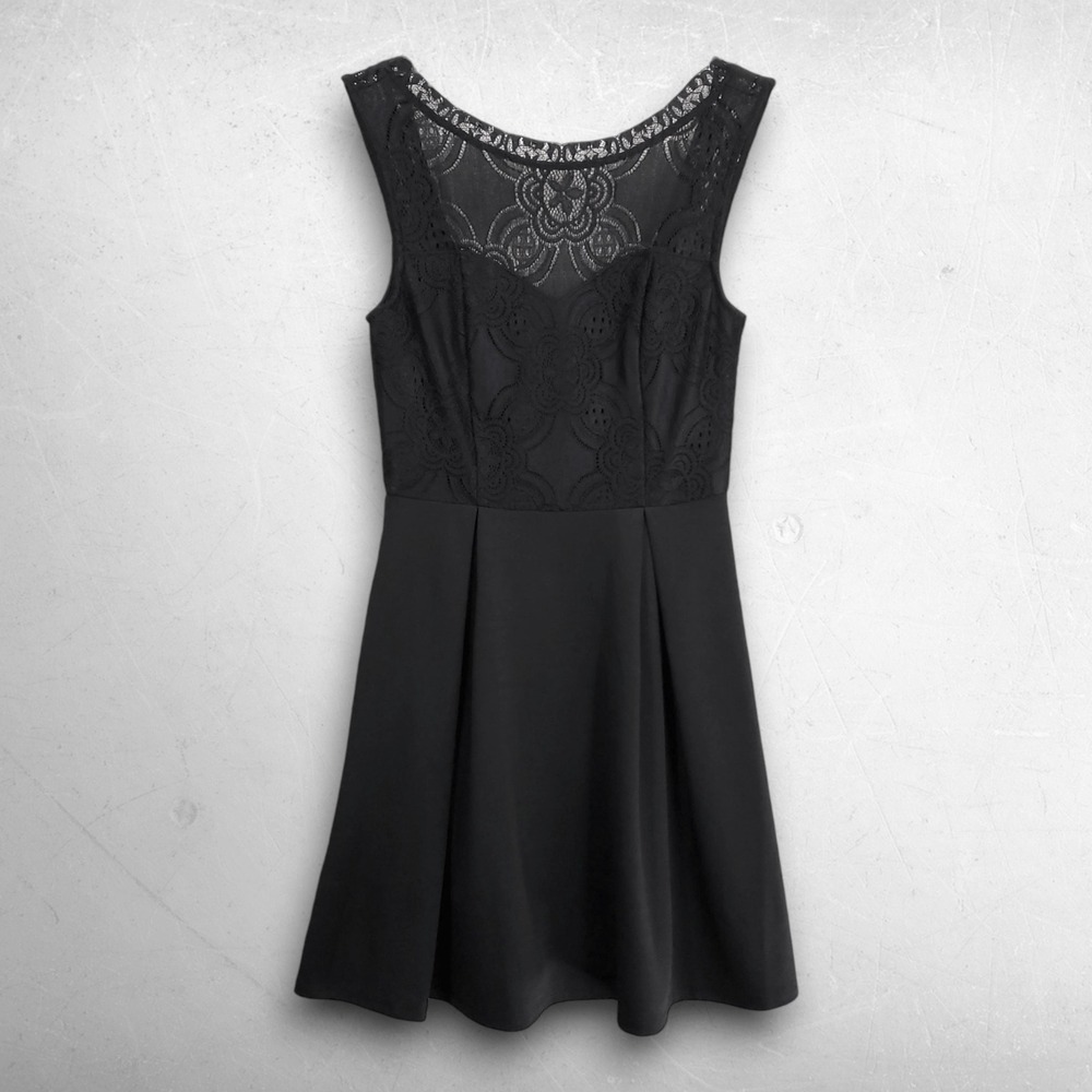 Francesca's Lace Yoke Fit and Flare Mini Dress S Black Cocktail Goth Coquette